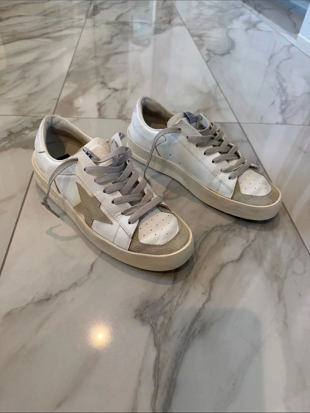 Golden Goose White Leather Low-Top Sneakers with Beige Accents